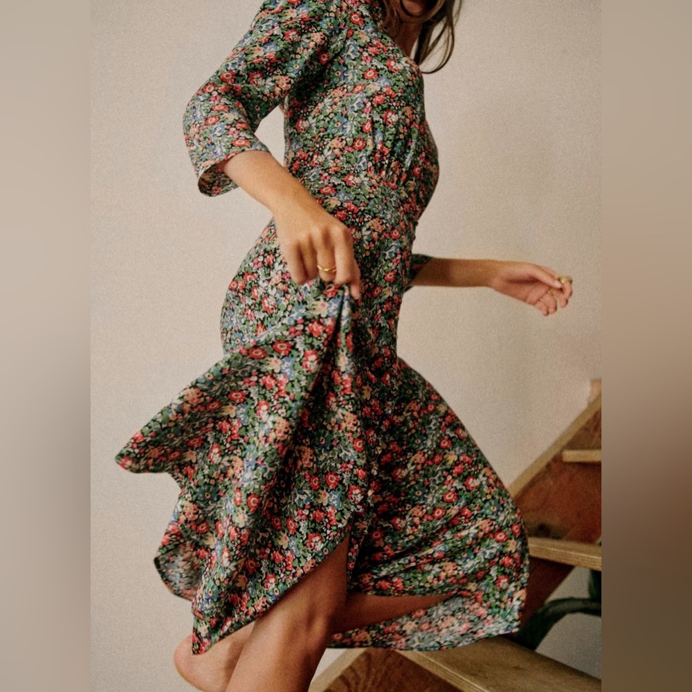 Sézane Estella Midi Dress in floral California Print, Size 10, Fr. 42